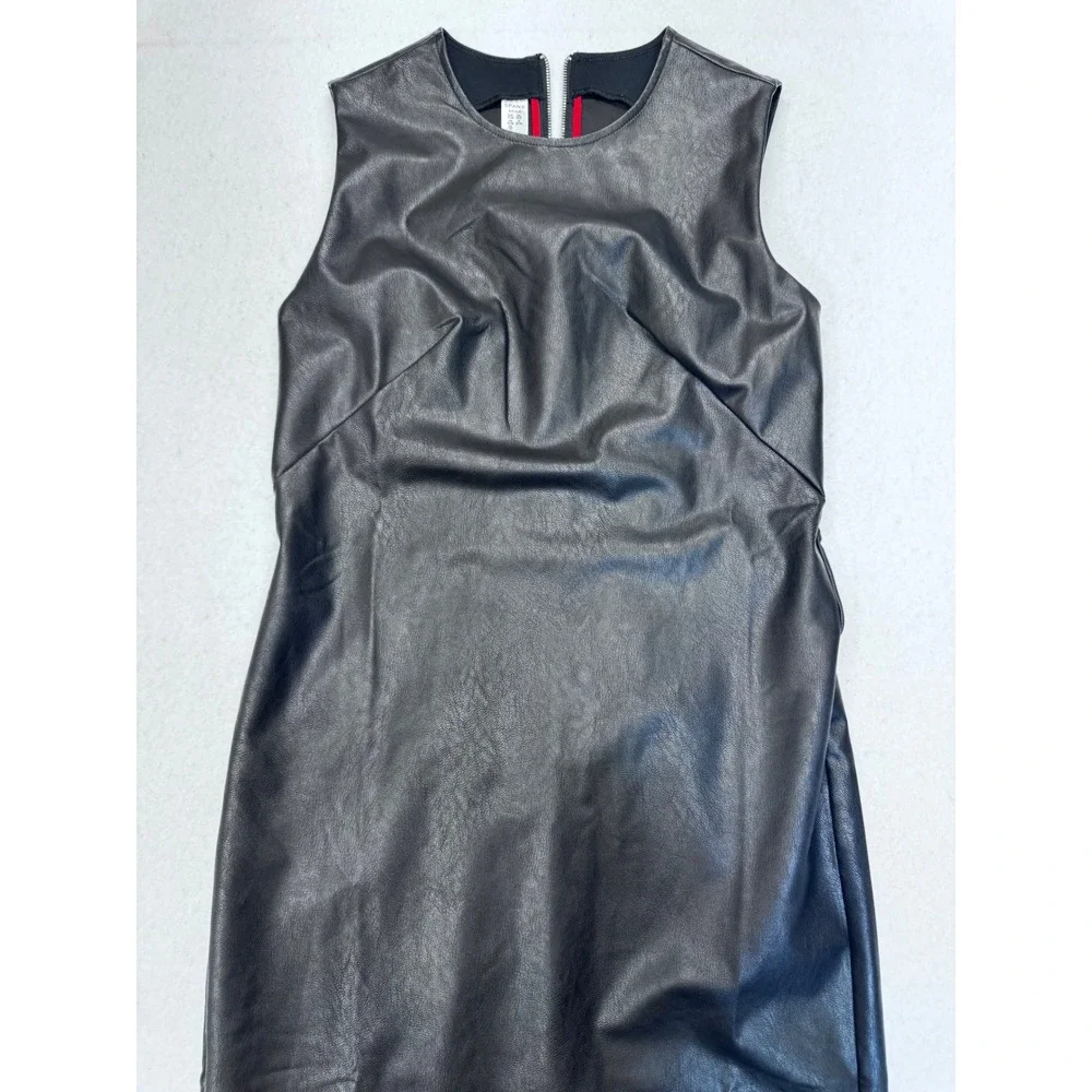 Spanx Faux Leather Sleeveless Sheath Dress Black Exposed Zipper Small